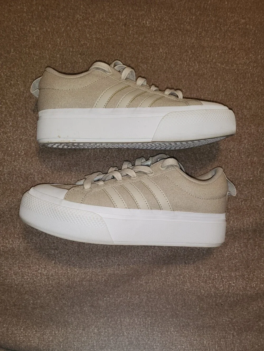 Women's Platform Adidas Beige Canvas Lace-Up Sneakers
